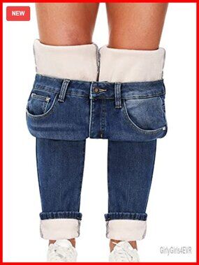 Fleece Lined Thermal Jeans Stretch Winter Warm Skinny Pants